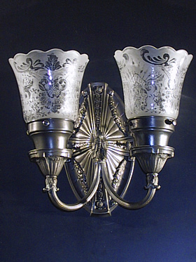 Pair of Oval Back Double Arm Sconces